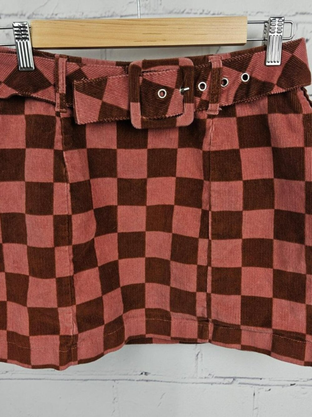 Wild Fable Corduroy Mini Skirt Womens 4 Checkered Pink Brown Retro 70s Hippie